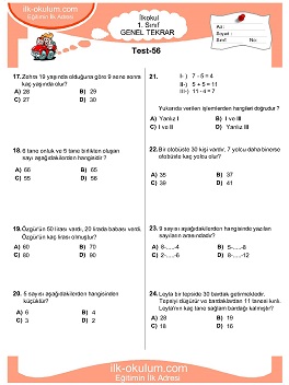 ilkokul 1. Sınıf Genel Tekrar Testleri 